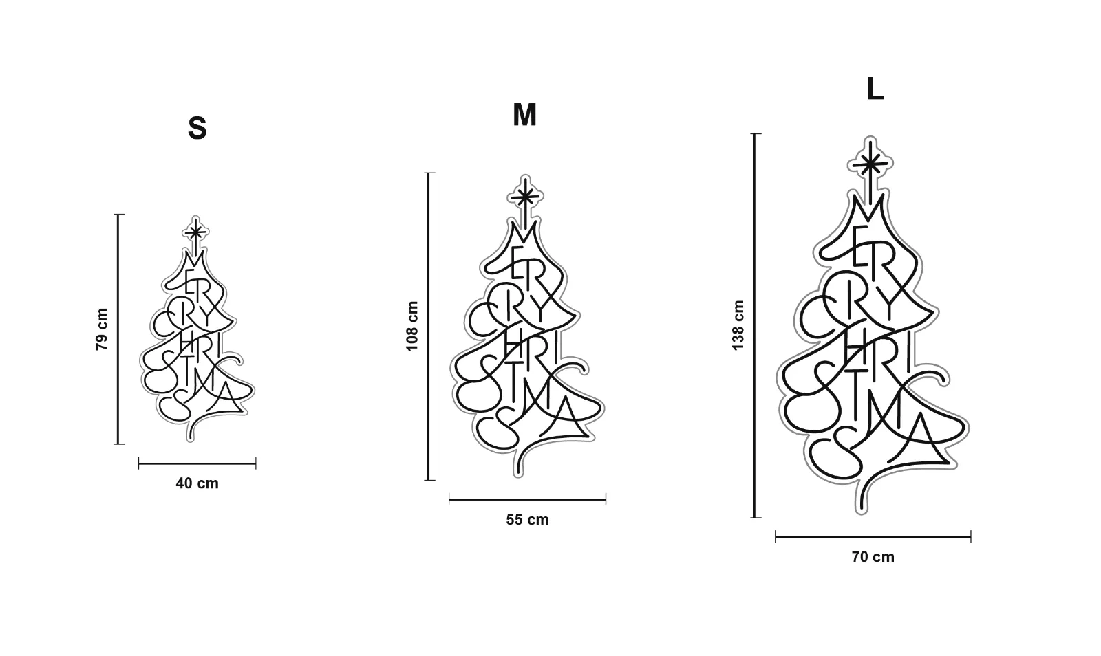 Sapin de Noël — schéma des formats S, M et L