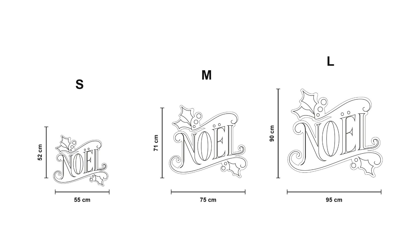 Noël — schéma des formats S, M et L