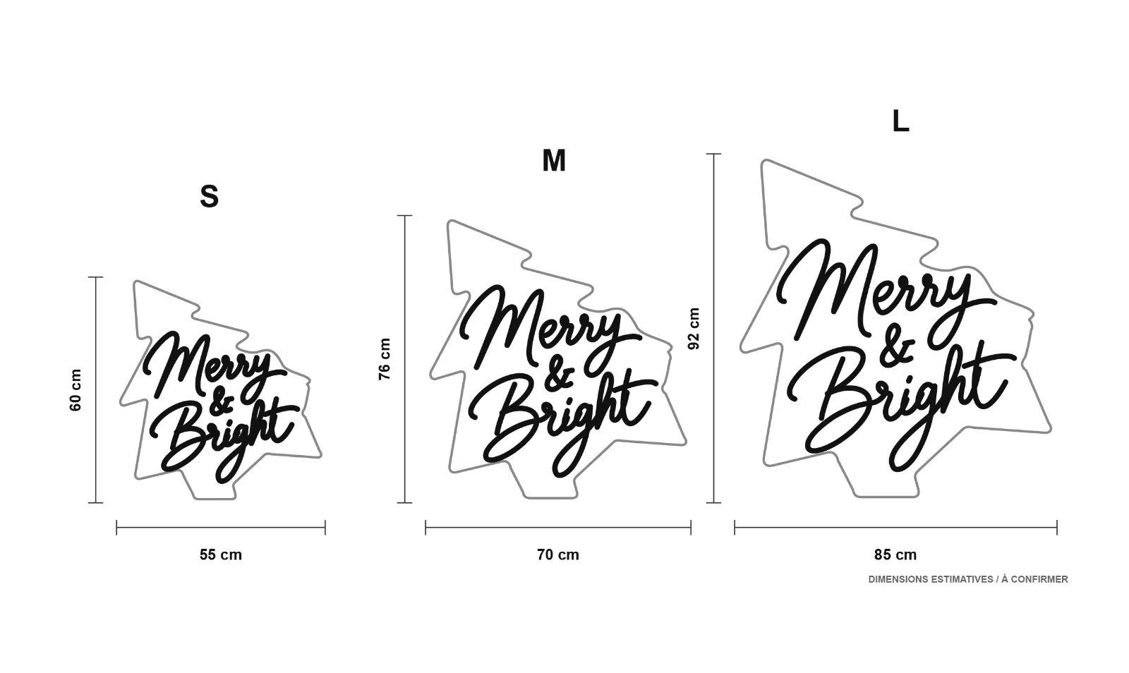 Merry & Bright — schéma des formats S, M et L