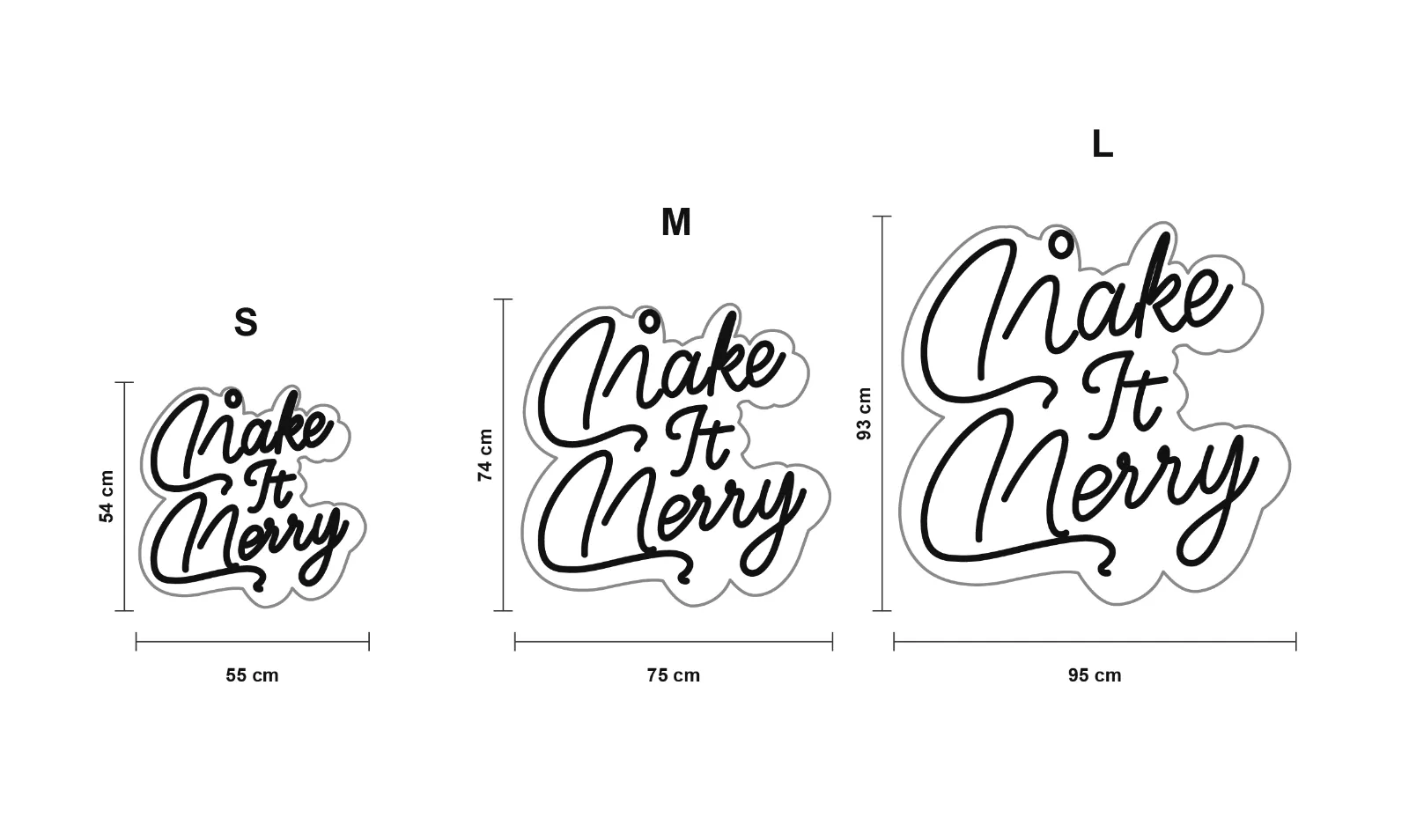Make It Merry — schéma des formats S, M et L